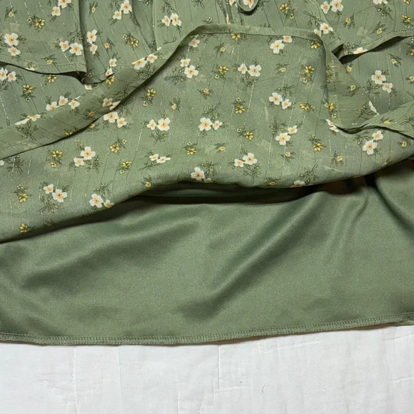 Cottagecore Sage Green Floral Tiered Ruffle Mini Babydoll Dress Coastal Cowgirl - Picture 8 of 13